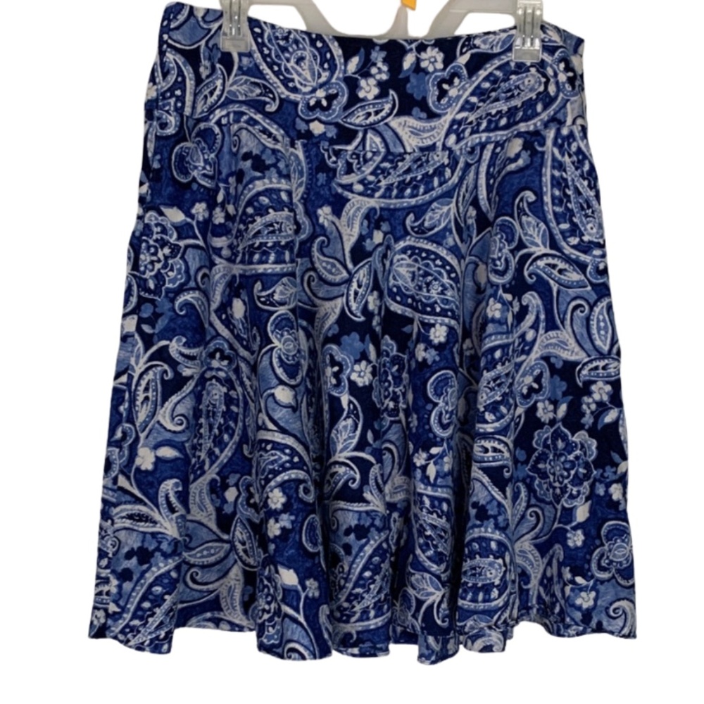 Ralph Lauren Navy and White Paisley A-Line Skater Skirt Size 12 Vacation Preppy